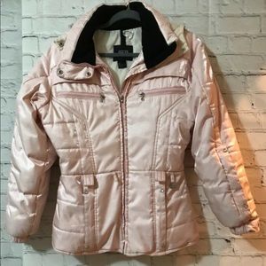 Nils Womens Pink Solid Long Sleeve Full Zip Hooded Quilted Jacket Size 6